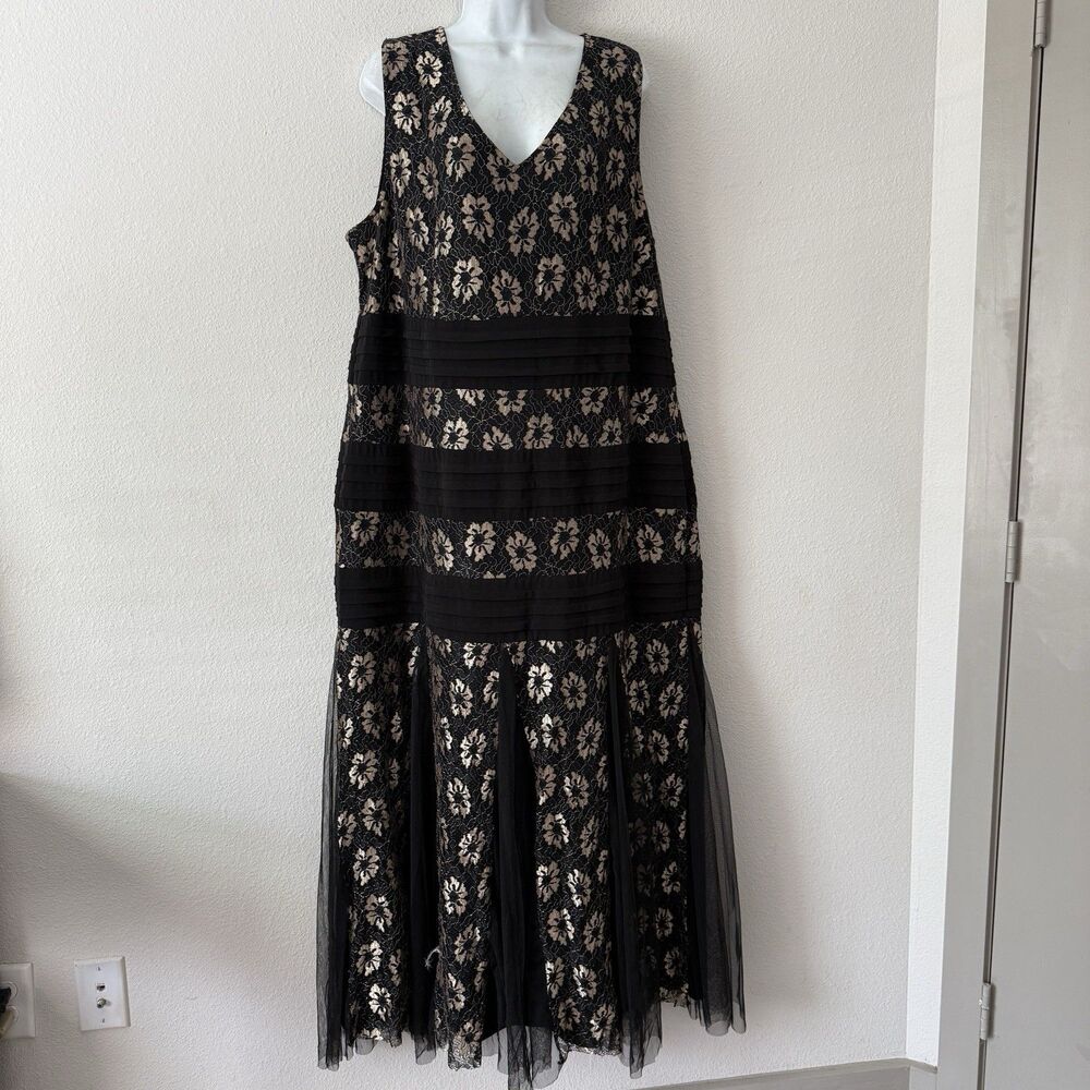 Candalite Metallic Lace Tiered Maxi Dress Womenโs 3X Black Gold Whimsigoth Gown